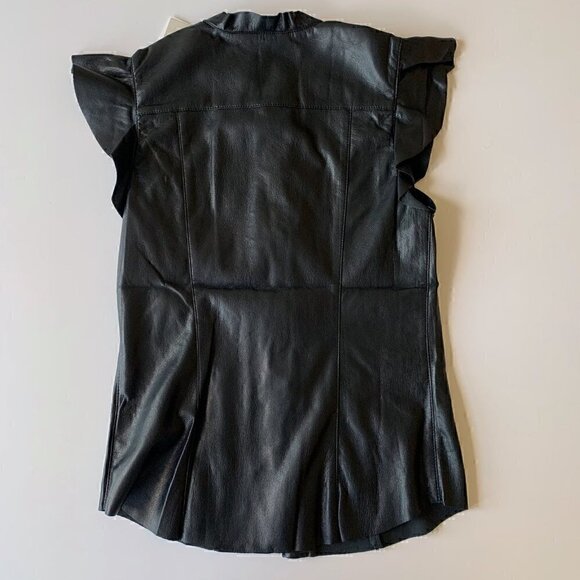 Joie Black Vegan Faux Leather Orien Flutter-Sleeve Top - Women & Juniors XXS - Picture 9 of 12